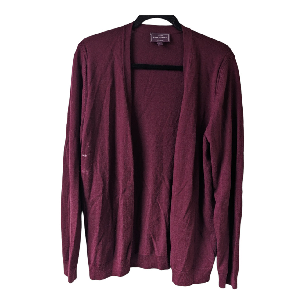 John Lewis Mens Size Large Merino Wool Button Up Cardigan Red Wine V Neck
